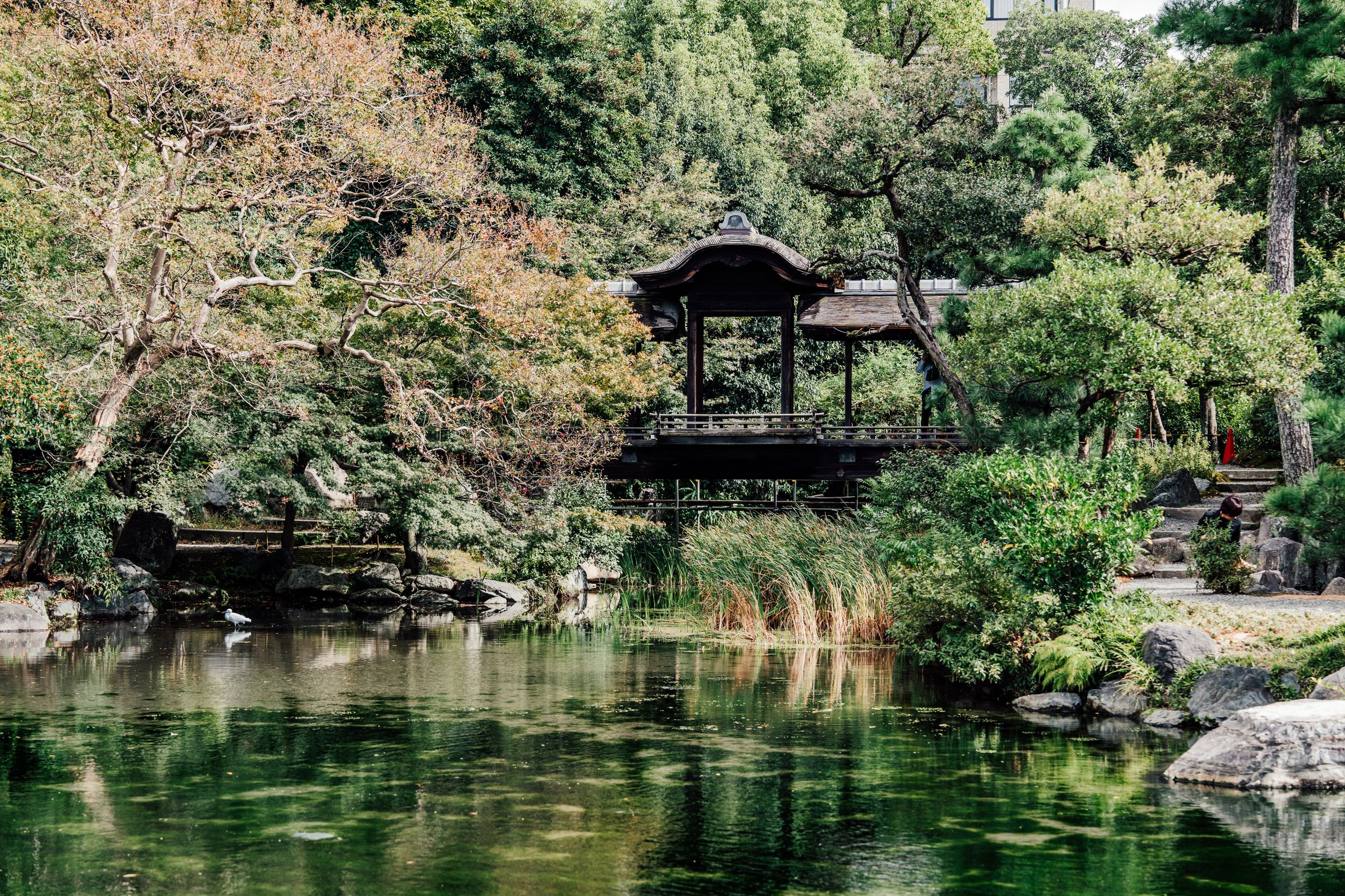 Jardim, água e mesa no Japão.